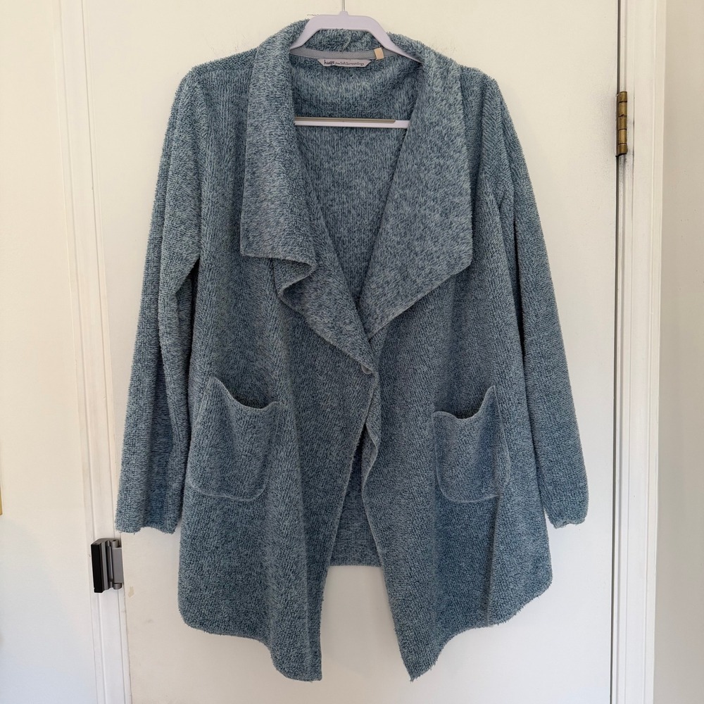 Hugs from Soft Surroundings Blue Marled Cozy Knit Cardigan Women's Medium